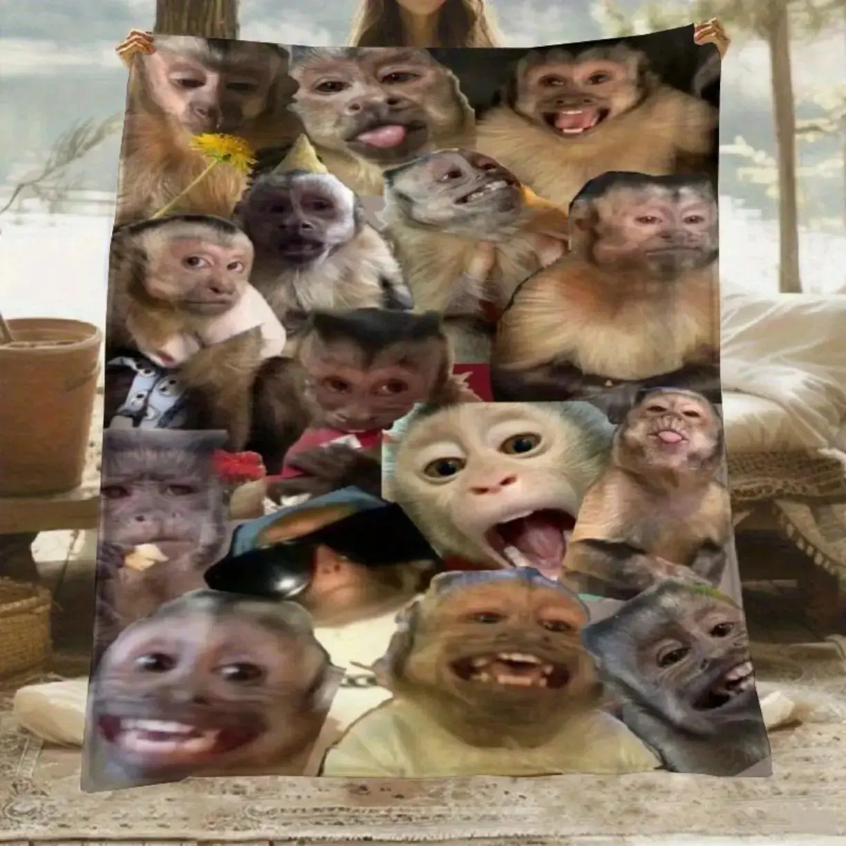 Funny Monkey Face Collage Flannel Blanket - Extra Large Soft Throw for Couch, Bed, Sofa - Lightweight & Breathable All-Season Cozy Blanket - Perfect Gift for Home Decor & Pranksters -,Bed Accessory, Skinfriendly Fabric, Contemporary Style,