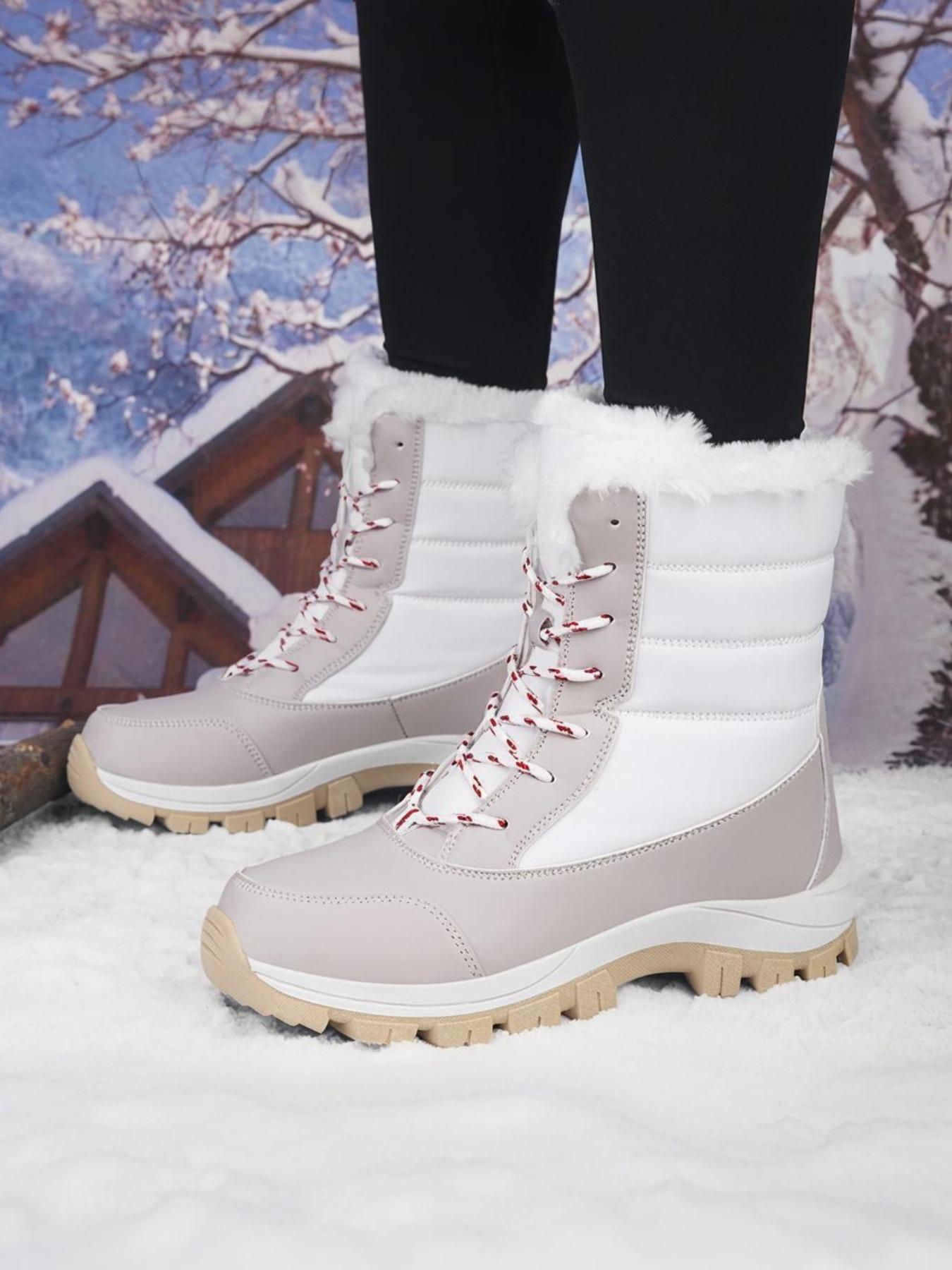 Women's Warm Outdoor Hiking Boots, Fall Winter Lace-Up Snow Boots, Fleece Lined, Windproof Non-Slip Waterproof, Daily Wear & Sports