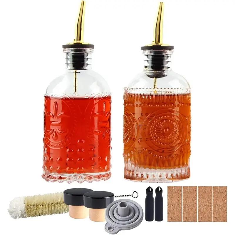 Coffee Syrup Dispenser Bottles Set 2 Pack 7 OZ Simple Small Syrup Bottles Set with Metal Pour Spout Ideal for Coffee Syrups, Condiments, Coffee bar, SC056 (2 pack)