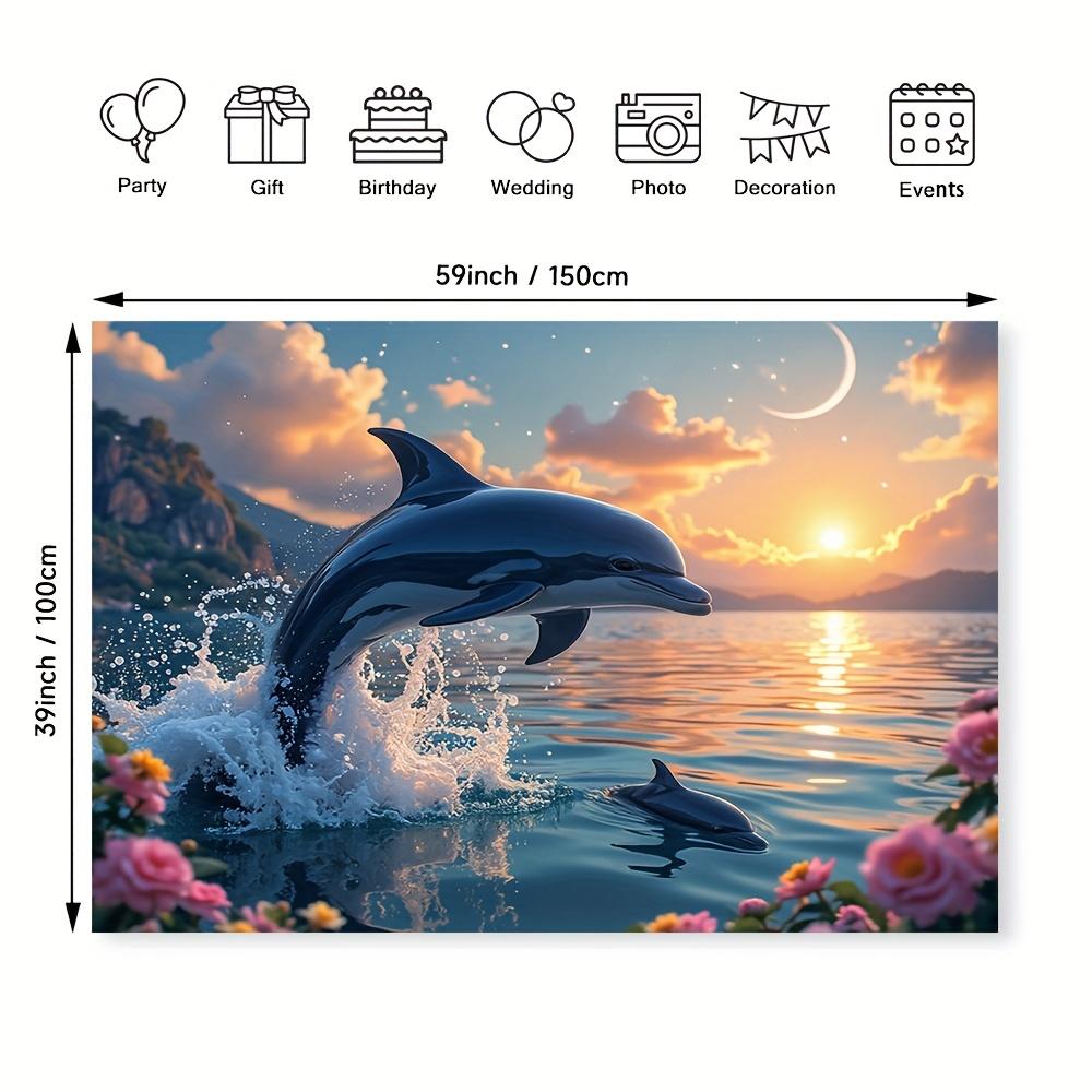 1pc Vibrant Dolphin Sunset Polyester Backdrop, Multipurpose Tapestry for Living Room, Bedroom, Office & Home Decor, No Electricity Needed, Perfect for General Celebrations & Seasonal Party Decor, Dolphin Decor