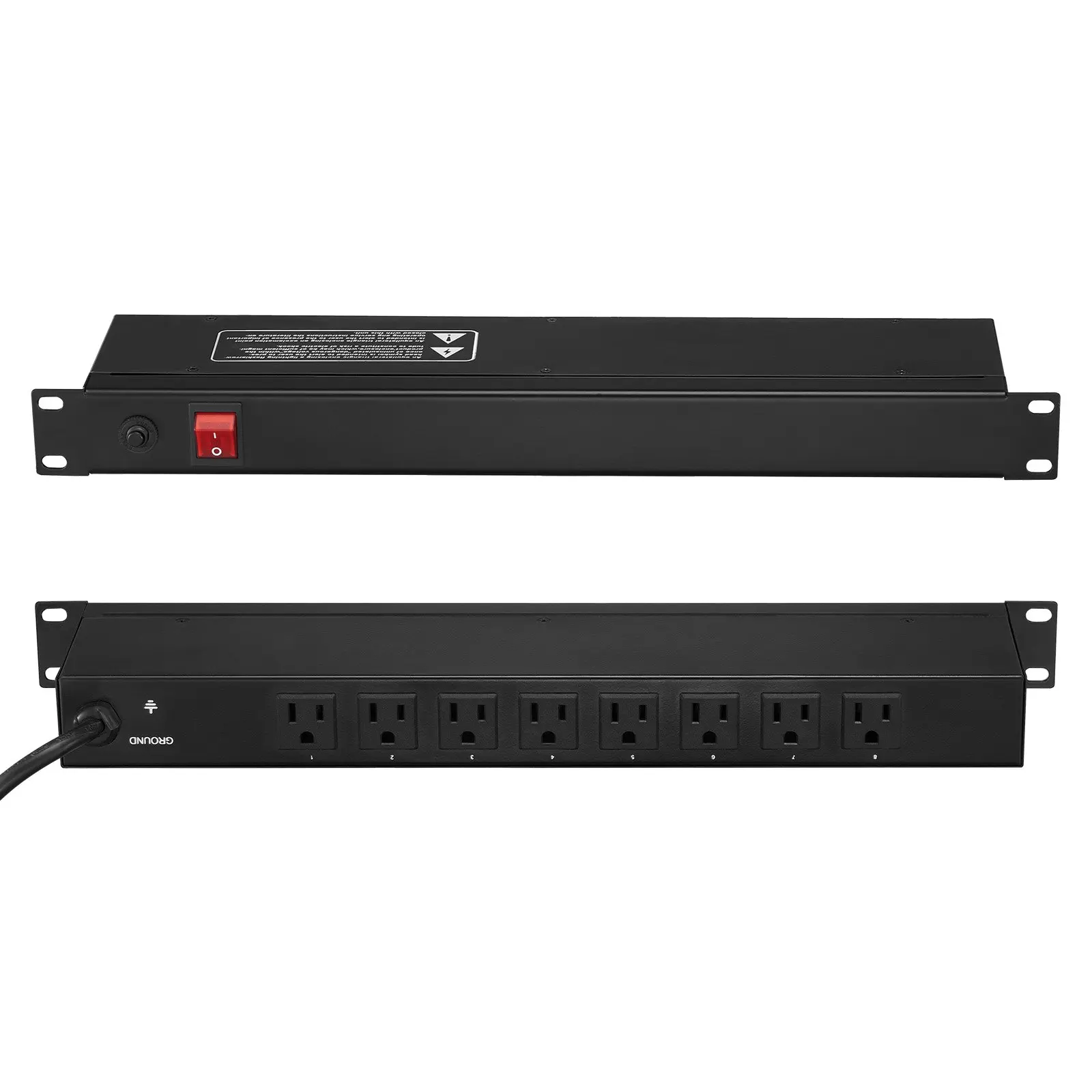 VEVOR 1U PDU, 8 Outlets, Rack Mount Power Strip Fits Standard 19" Server Racks, with Integrated Switch Surge Protection Overload Protection, 110-125V/15A, Ideal for Home and Office