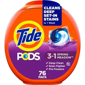 Tide PODS laundry detergent pacs, 3-in-1 Stain Remover, Odor Fighter, Color Protector, 76 Count, HE compatible, Meadow Scent