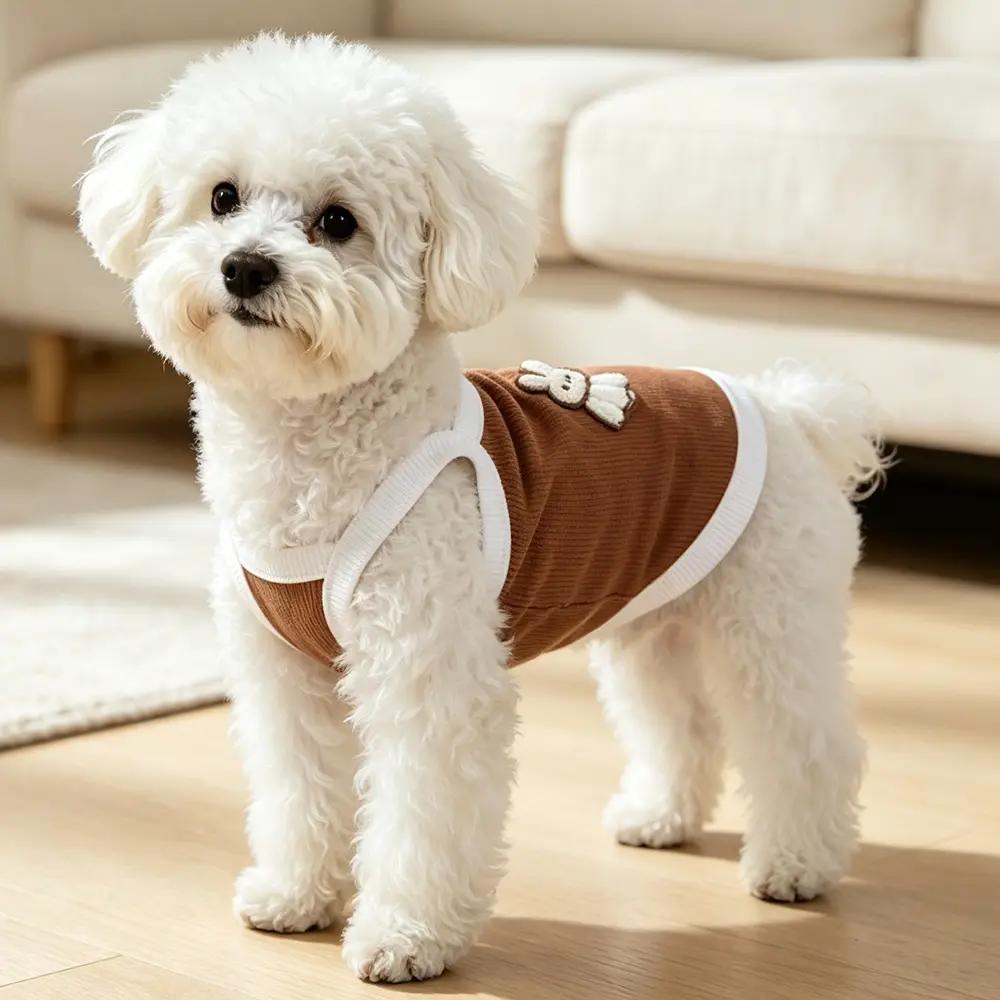1pc Embroidered Pet Strap Tank Top Breathable Ribbed Dog Cat Thin Summer Dress