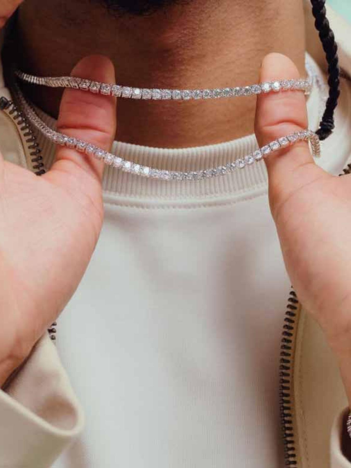 Rhinestone Decorated Tennis Chain Necklace, Hip Hop Necklace for Party, Daily Clothing Decor, Elegant Rhinestone Necklace, Trendy All-match & Exquisite Jewelry for Birthday Gift, Cuban Link Chain