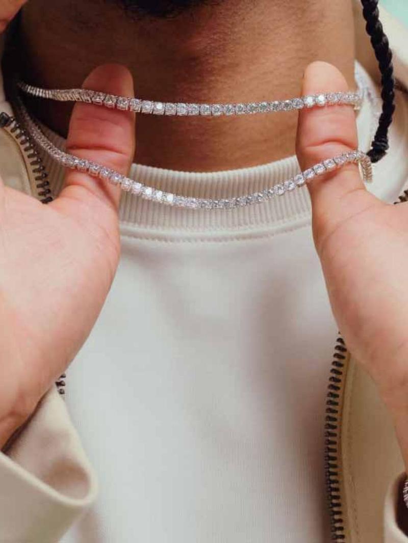 Rhinestone Decorated Tennis Chain Necklace, Hip Hop Necklace for Party, Daily Clothing Decor, Trendy All-match & Exquisite Jewelry for Birthday Gift, Cuban Link Chain