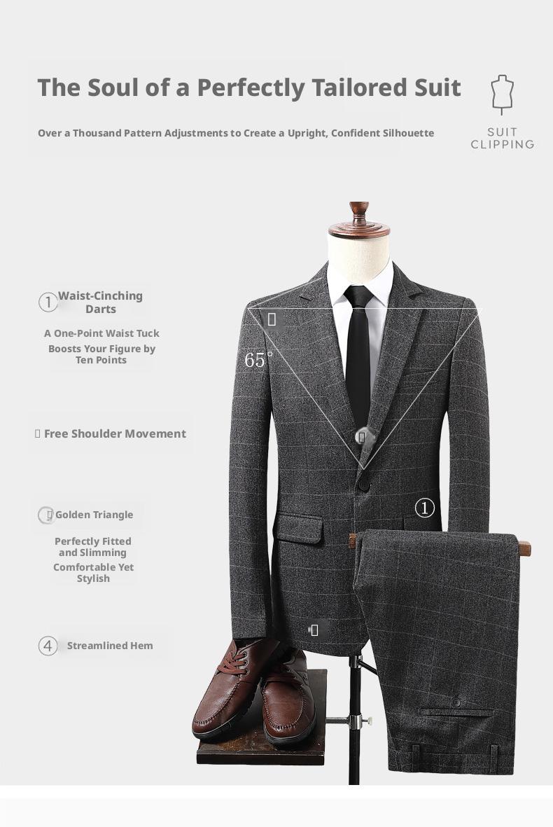 Men's Plaid Slim Fit Suit  Korean Style One-Button Notch Lapel Casual Blazer with Pocket Detail & Center Vent