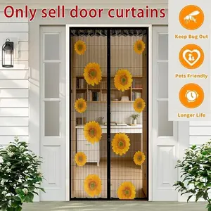 Automatic Closing Magnetic Screen Door, Magnetic Closure Door, Strong Magnet Design, Sunflower Print with Lace Edge, Pet Friendly, Home & Garden Use