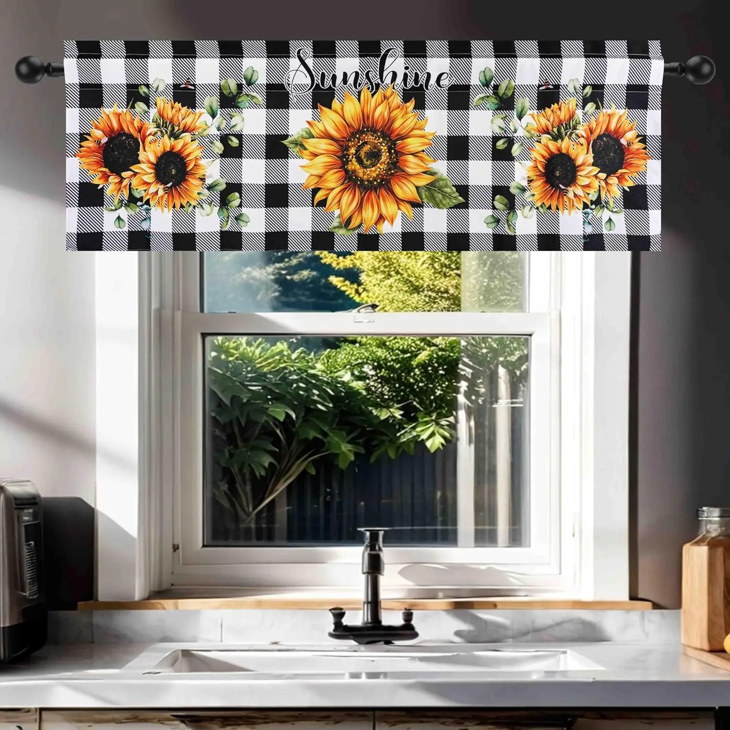 1 Piece Sunflower Kitchen Curtains and Valances Set, 18x54 in Sunflower Art Window Curtains for Over Sink Kitchen Decor
