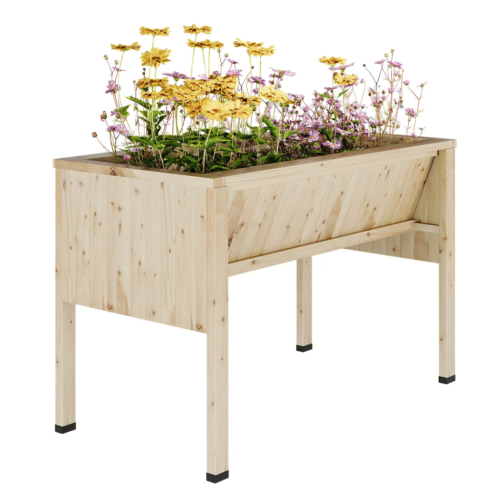 Ergonomic Wooden Gardening Table, 45x23x30in Elevated Raised Planter Box with 13.7in Deep Soil Area, Legs, Hooks and Non-Woven Liner, Large Standing Flower & Vegetable Planter for Outdoor Patio Balcony Backyard