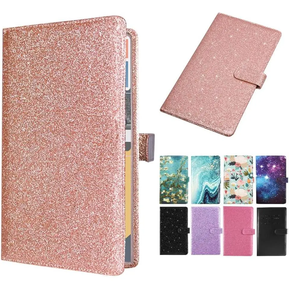 Car Registration and Insurance Holder, Leather Vehicle Card Document Glove Box Organizer, Auto Truck Compartment Accessories for Essential Information, Driver License Cards, Glitter Rose