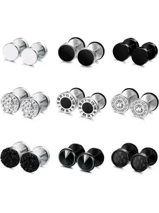 Hypoallergenic Steel Men Earrings, Stainless Steel Studs for Sensitive Ears, Round Cubic Zirconia Gothic Style Earring, Fashion Jewelry Earrings, Casual All Season Wear Jewellery