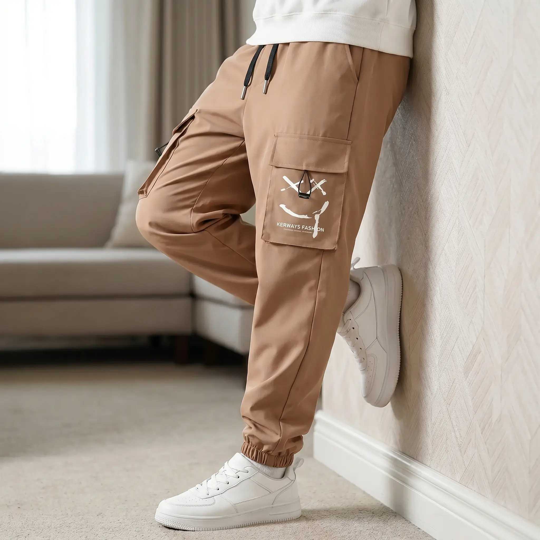 Youth Streetwear Cargo Joggers - Multi-Pocket Elastic Waist Trousers for Trendy Casual OOTD Streetwear pants, Cargo joggers, Youth streetwear, Mens casual trousers, Baggy cargo pants winter outing