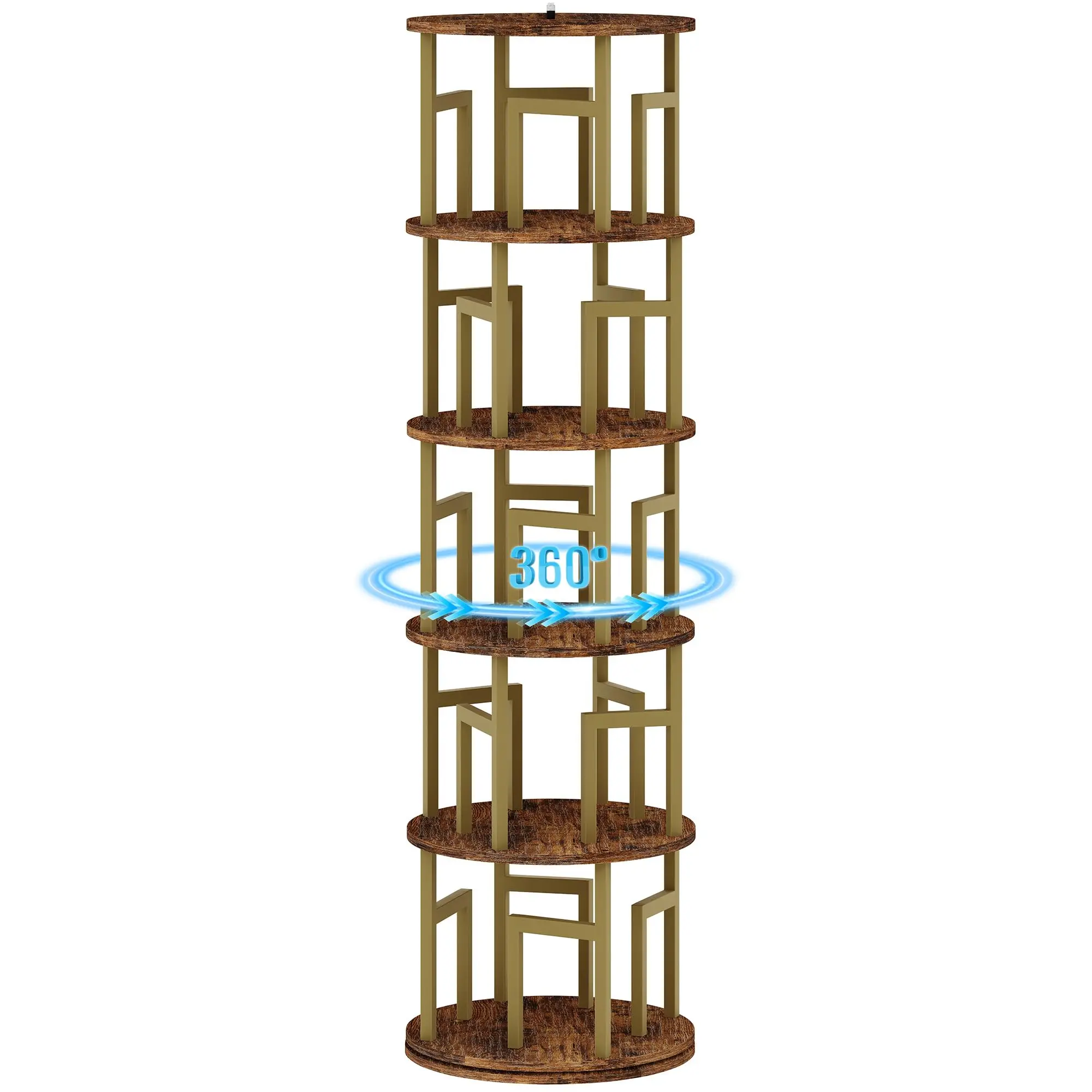 5-Tier Rotating Bookshelf – 360° Spinning Book Tower with Metal Frame, Space-Saving Corner Shelf Organizer for Bedroom Office Living Room