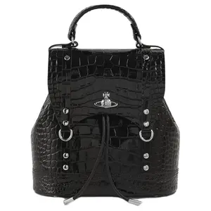 Vivienne Westwood Max 26SS Silver Embossed Spherical Top-Handle Calfskin Backpack – Unisex Black