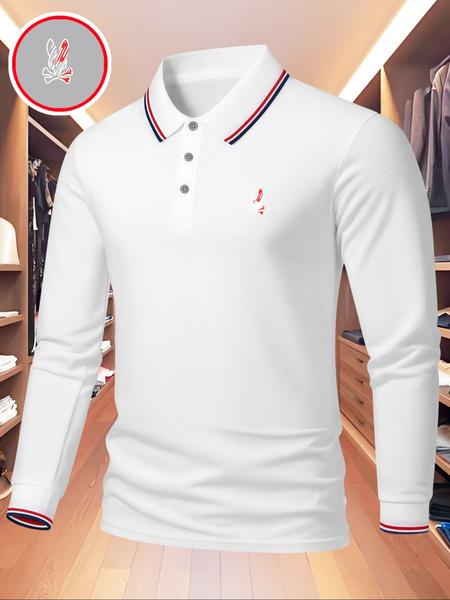 Men's Solid Color Long Sleeve Polo Shirt, High-End Fashionable Fabric for Comfort, Casual Sportswear for All Seasons, Perfect for Golf and Light Business Wear