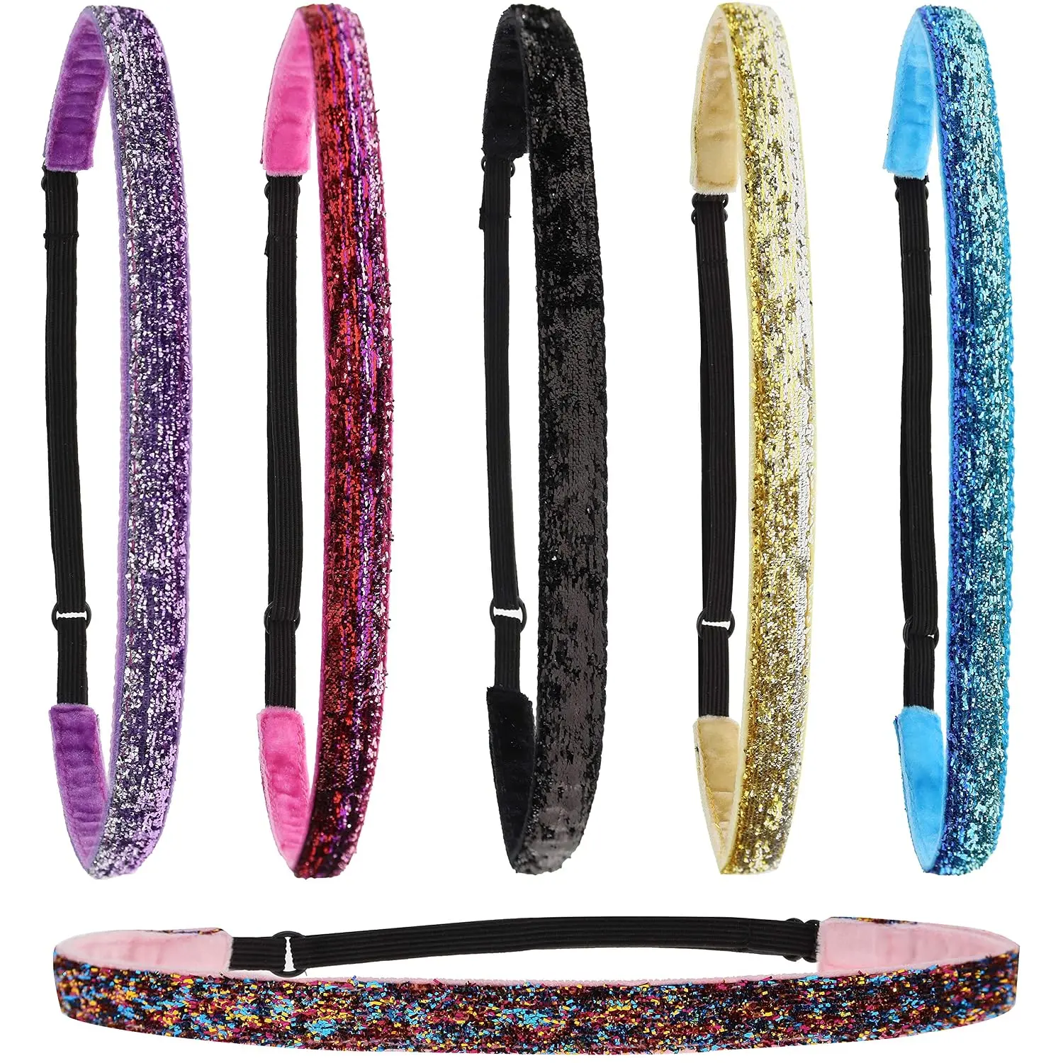 6 Glitter Headbands for Girls, Adjustable Non Slip Thin Elastic Hair Bands for , Stretch Heart Zig Zag Girl Hair Accessories, Sparkly Headband,  Band Hairband (Multicolor 3, )