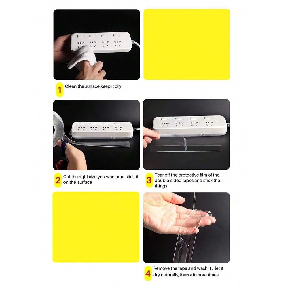 Double Sided Nano Tape, 1 Roll Transparent No Trace Reusable Waterproof Strong Adhesion Adhesive Tape, Multifunctional Adhesive Tape for Home & Office