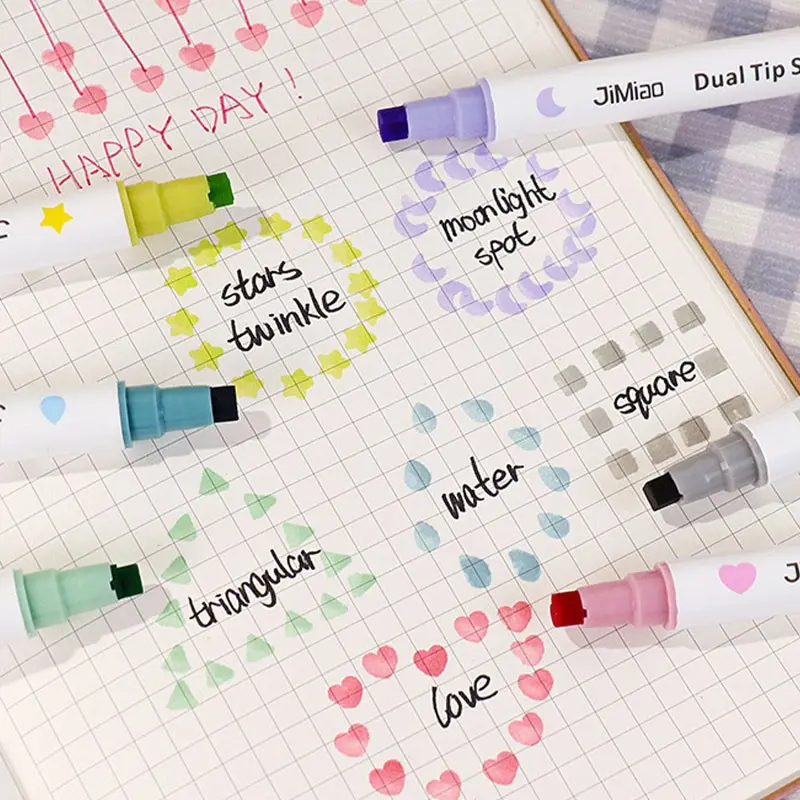 Japanese Style Dual-Head Stamp Marker, Multi-Color Two-In-One, Student Planner Sticker, Kids Card DIY Fluorescent Pen
