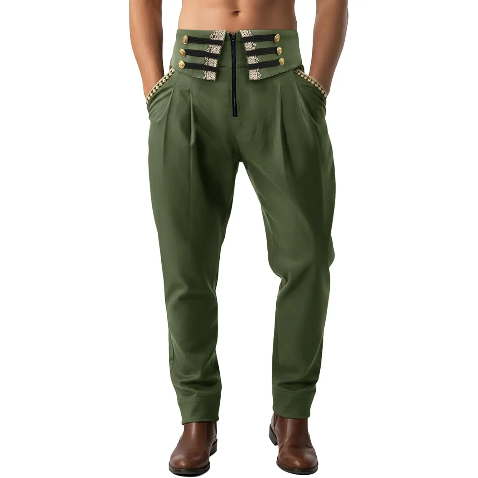 Runcati Mens Gothic Pants Medieval Pirate Steampunk Viking Trousers Victorian Renaissance Halloween Retro Costume