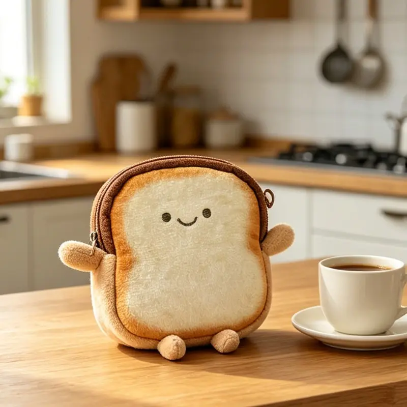Cute Toast Avocado Bread Plush Coin Purse, Kawaii Cartoon Small Wallet, Portable Keychain Bag for Coins, Lipstick Storage, All Seasons Use