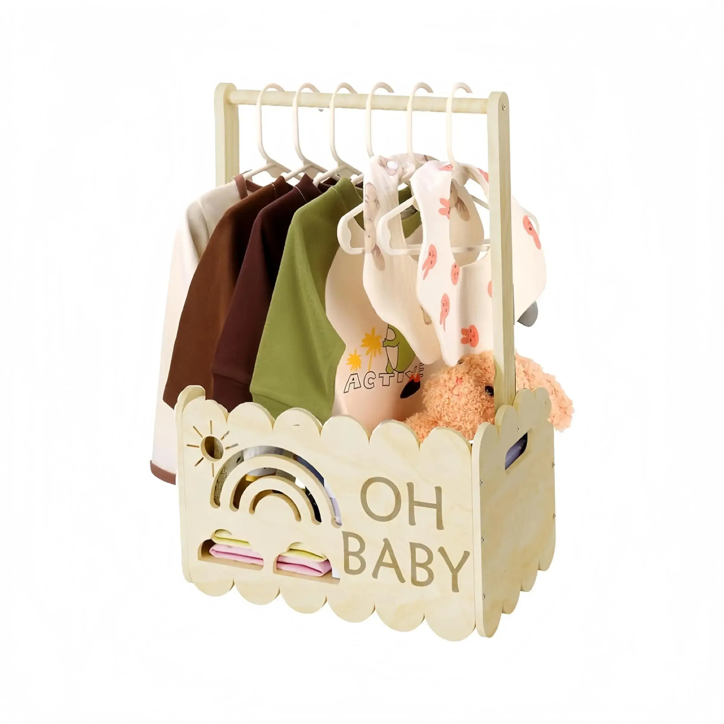 Wooden Baby Shower Crate Closet, Unique Wooden Storage Basket for Boys and Girls, Perfect Welcome Baby Gifts for New Parents, Clothes Baskets