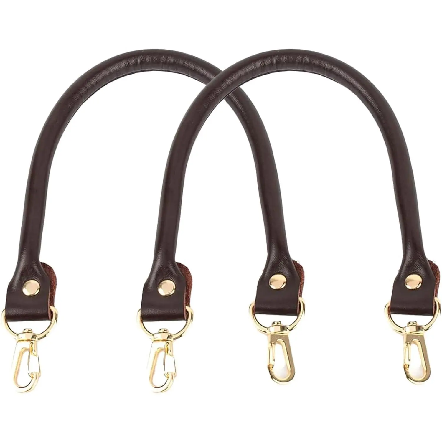 Fashion 2-Pack Synthetic Leather Purse Straps, Modern Everyday Handbag Handles, Dark Brown with Metal Lobster Buckles and Metal Hooks