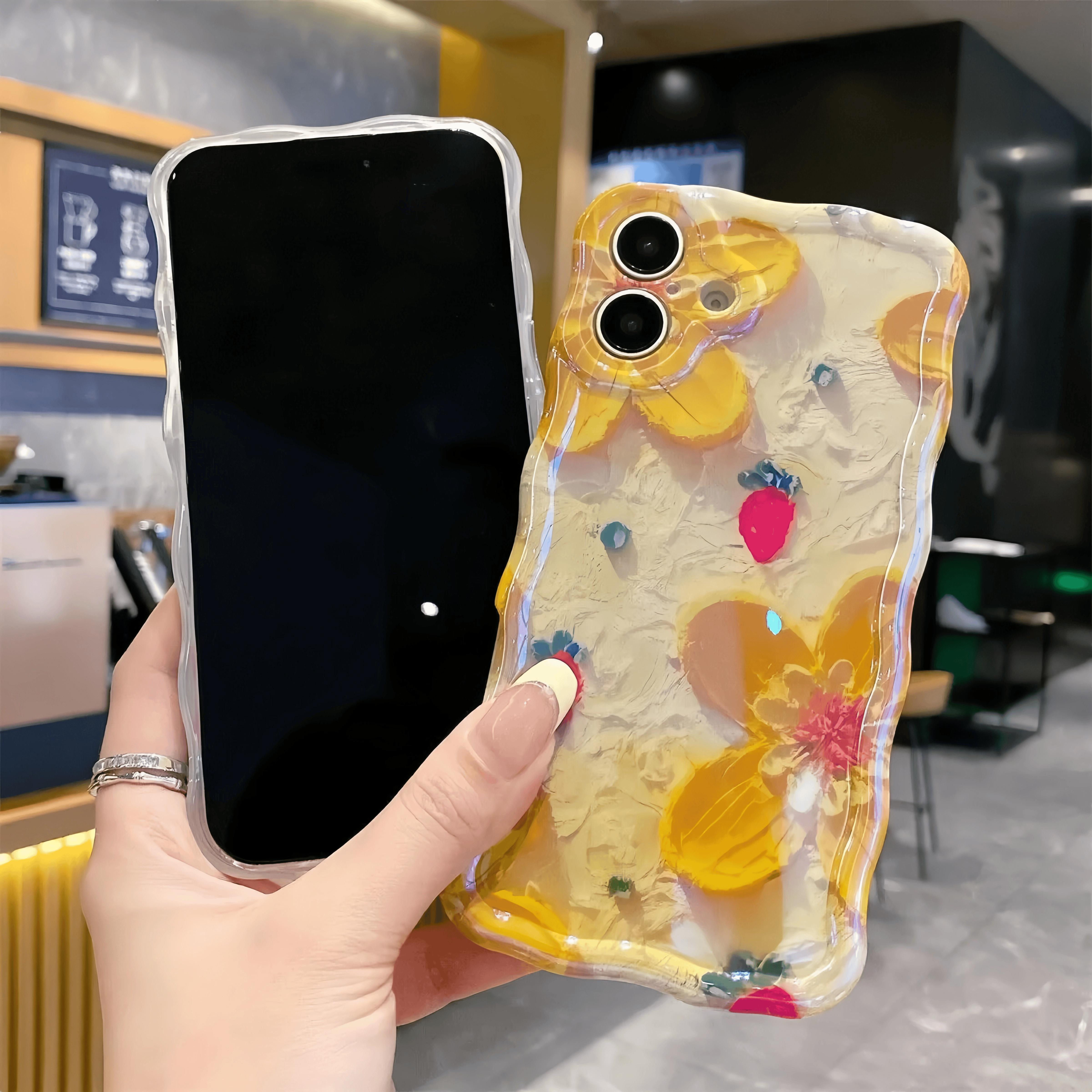 Flower Case for iPhone 17 16 15 14 13 12 11 Pro Max Plus Air Soft TPU Retro Oil Painting Girly Phone Cover with Sparkly Floral Design Orange White Magnetic Ultra-Thin Protective Case for Women and Girls beautiful