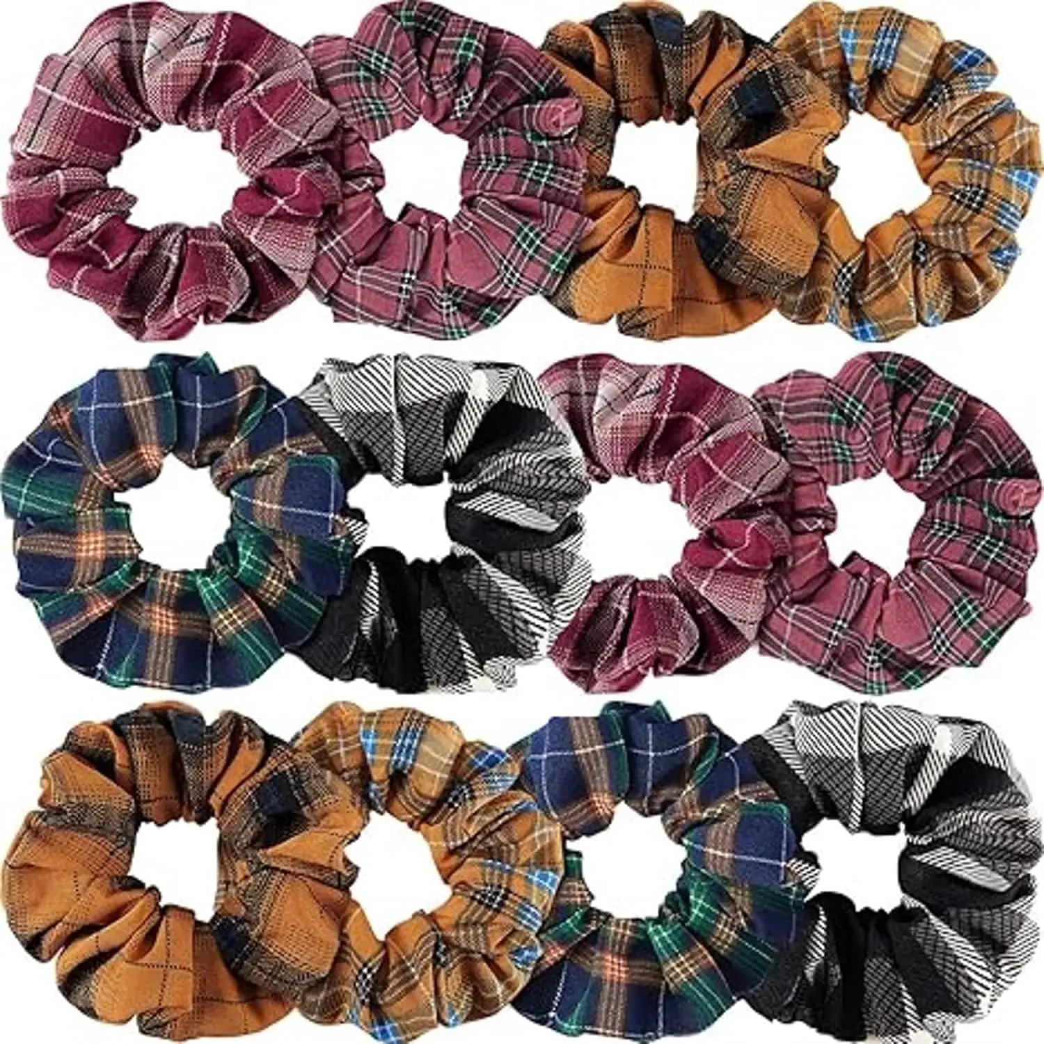 12 count  Scrunchies for Women Girls Buffalo  Hair Ties  Scrunche Scrunchy Ponytail Holders Hair Accessories(Elegant)
