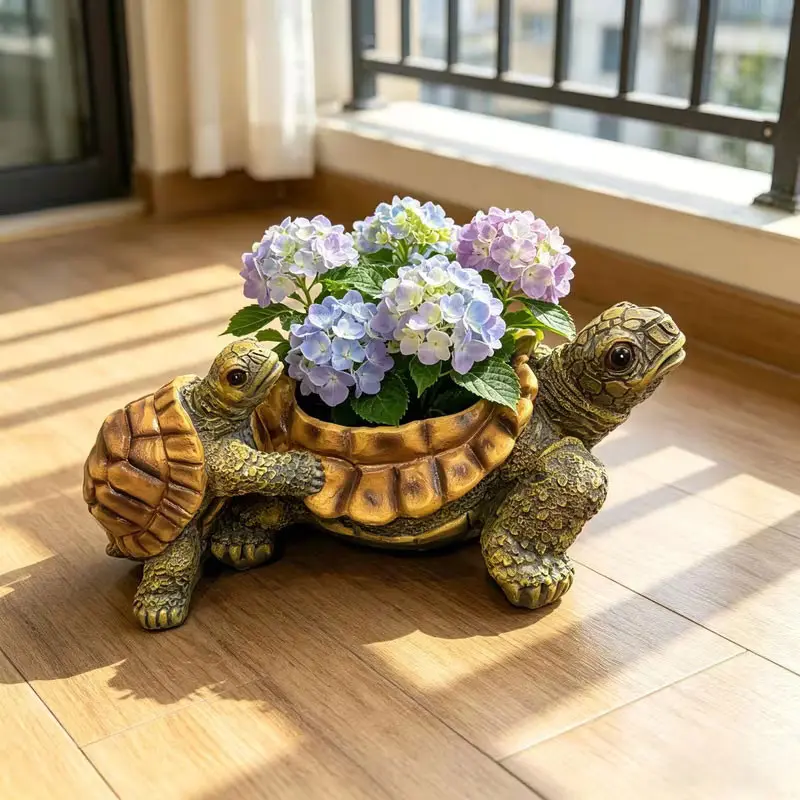Outdoor Garden Turtle Planter, Resin Sculpture Flower Pot, Weather-Resistant Decorative Planter, Ideal for Courtyard, Lawn, Terrace, Balcony, Garden Planters, Outdoor Flower Pots