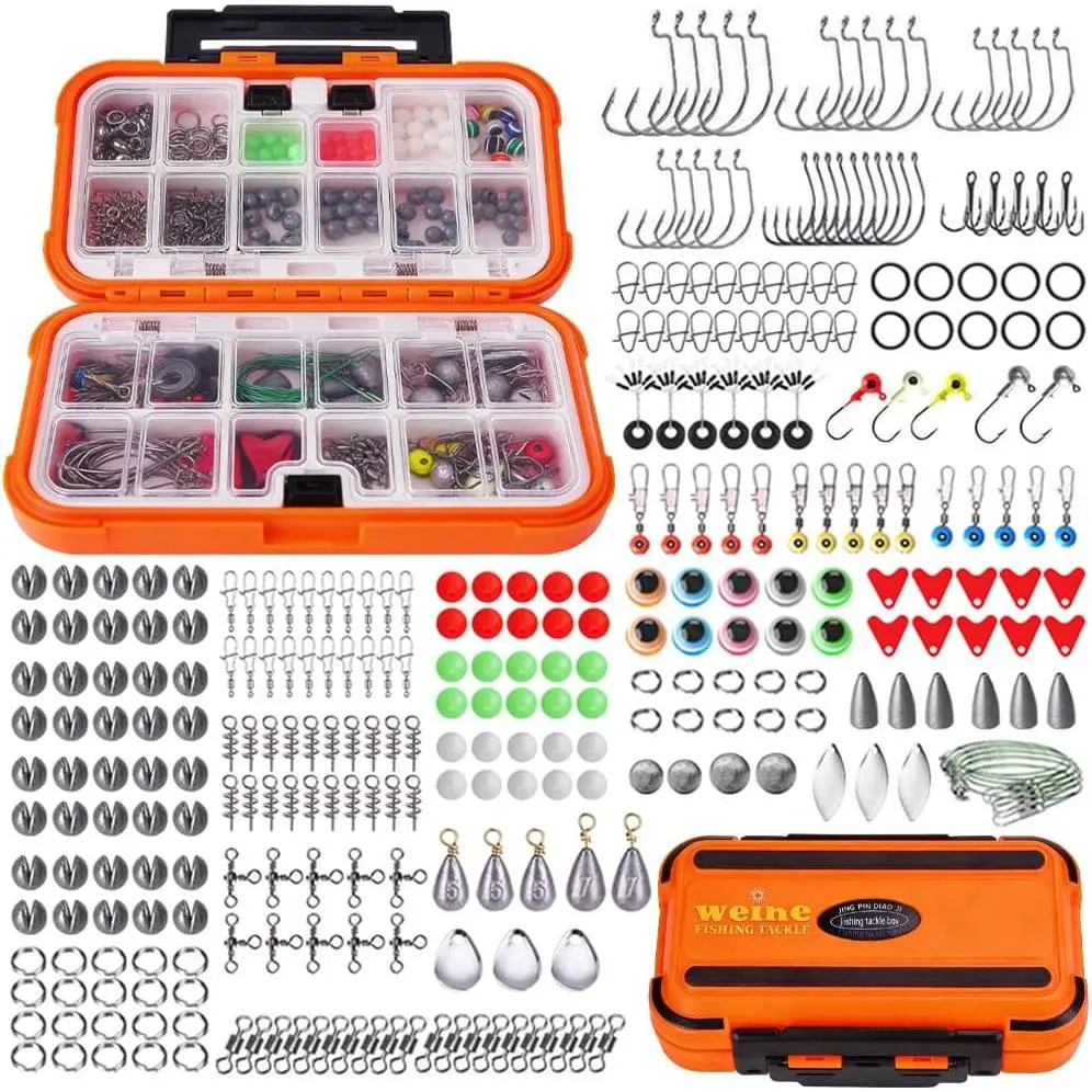Fishing Tackle kit 308 count Fishing Accessories Kit Fishing Hooks | Split Shot Fishing Weights, Swivels, Beads, Lures –Fishing Gear Set for Bass Trout Catfish, Ideal Fishing Gifts for Men