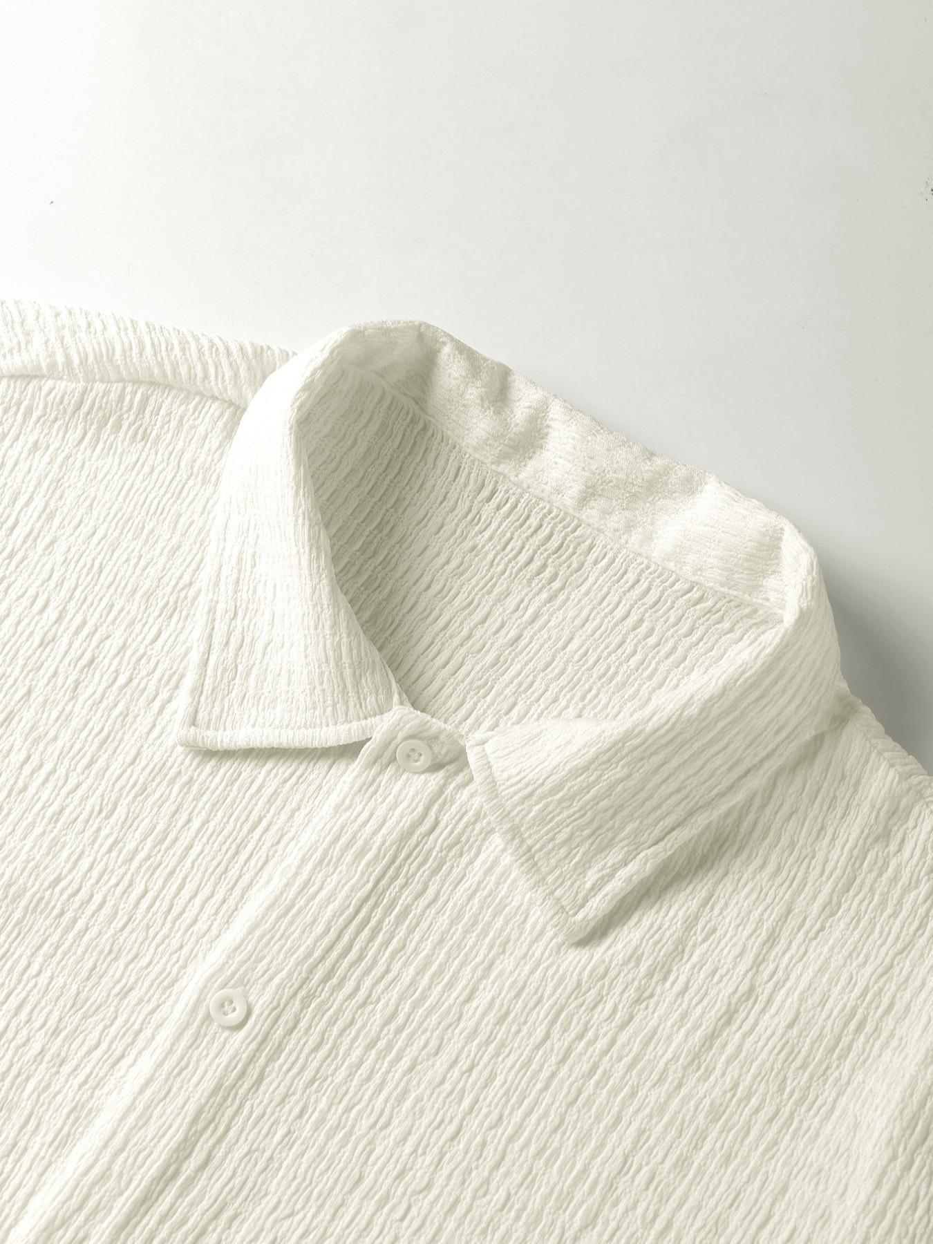 Men's Textured Button Front Shirt, Casual Regular Fit Short Sleeve Collared Top for Summer, Summer Leisure Top 2024, National Day Clothing, Men's Clothes for Daily Wear