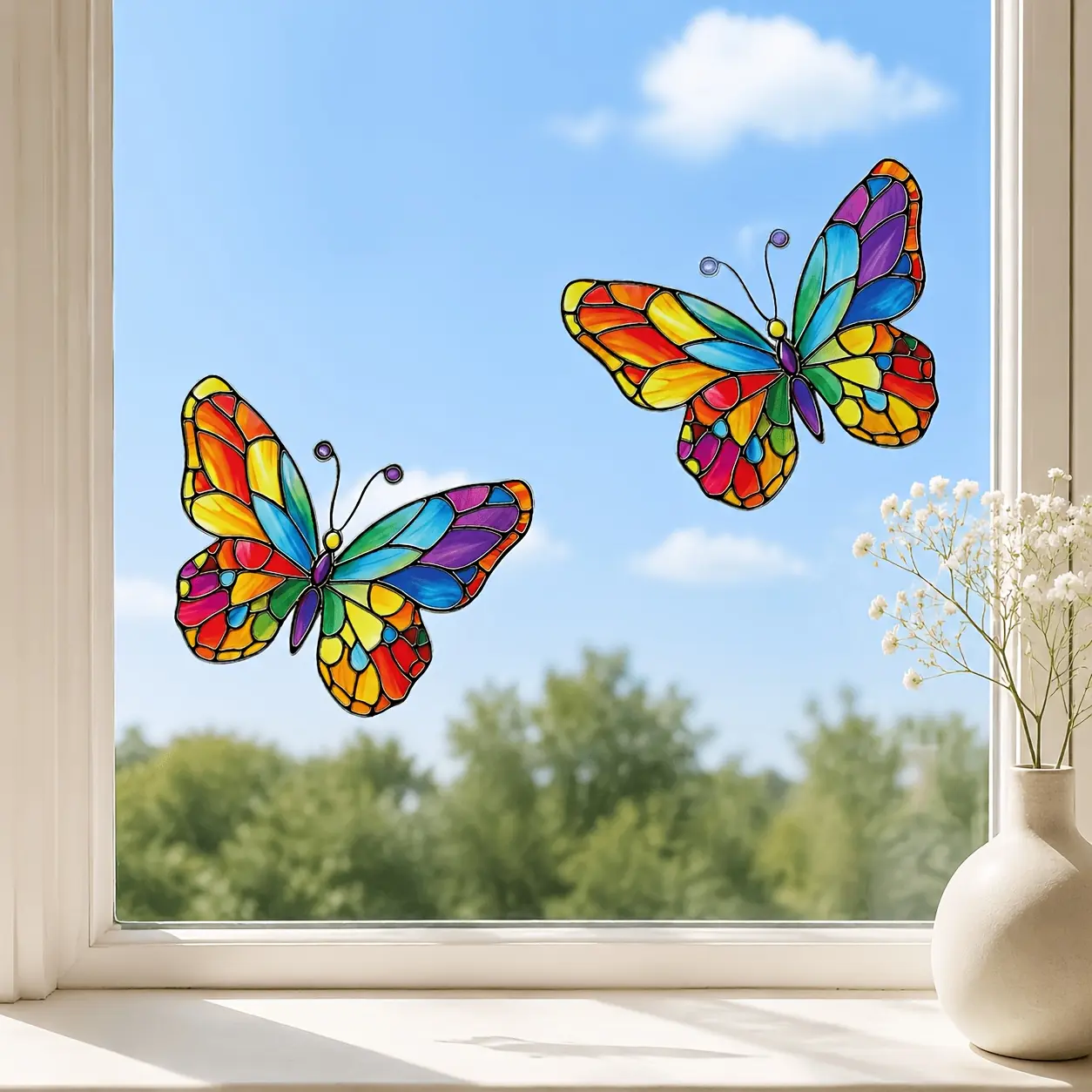 2 Butterflies, Colorful Butterfly Window Clings, Static‑adhesive Stickers Without Glue, Suncatcher, Glass Stickers for Home & Garden, Bedroom, Balcony, Home Window Decoration, Party Decorations, Summer Decorative Stickers