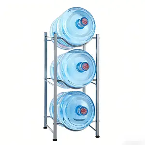 5 Gallon Water Jug Holder, 3 Tier Water Bottle Stand, Heavy Duty Water Dispenser Rack with 3 Slots for Gallon Jugs, Detachable Water Storage Shelf Organizer for Home Living Room Office, Silver