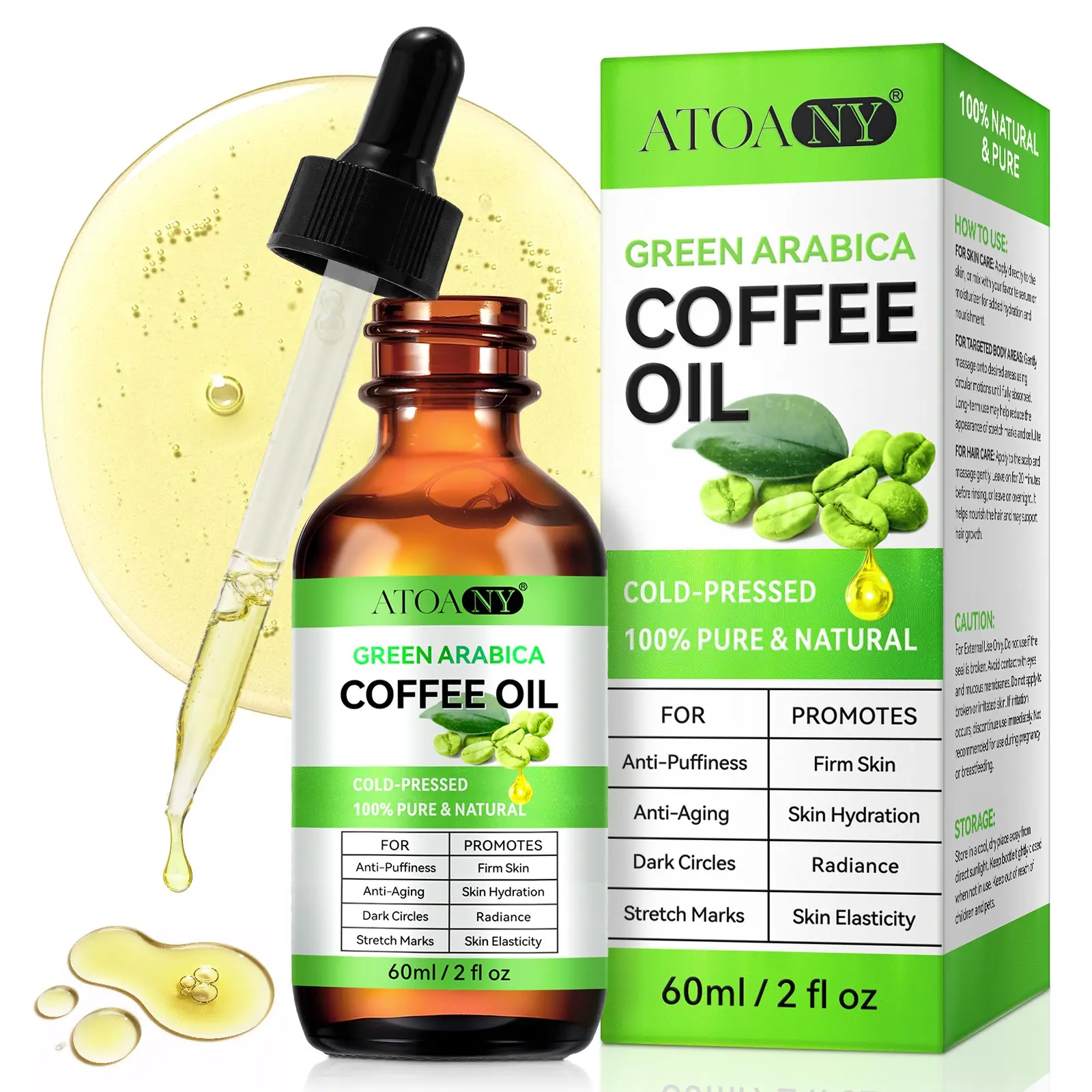 ATOANY GREEN ARABICA COFFEE OIL,Can be used on the face, body, and hair. Moisturizing and nourishing. Perfect for daily use on the skin to maintain its health. Multi-purpose care essential oil.
