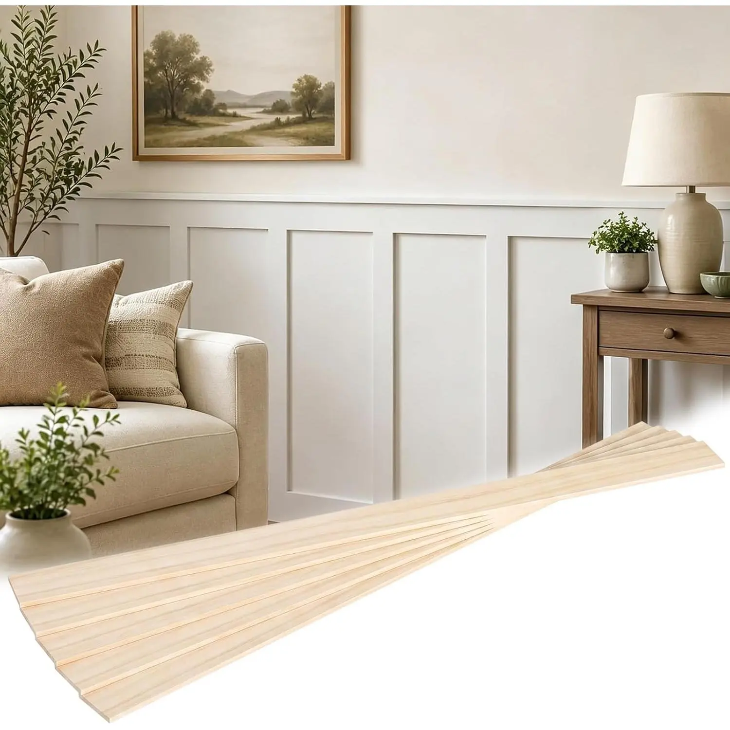 7.87 ft x 4.43 ft Paulownia  Wall Panels Board and Batten Wall Panel Kit for Interior Decor DIY Paintable Accent Shiplap Wainscoting Paneling Kit for Living Room Bedroom  Decor