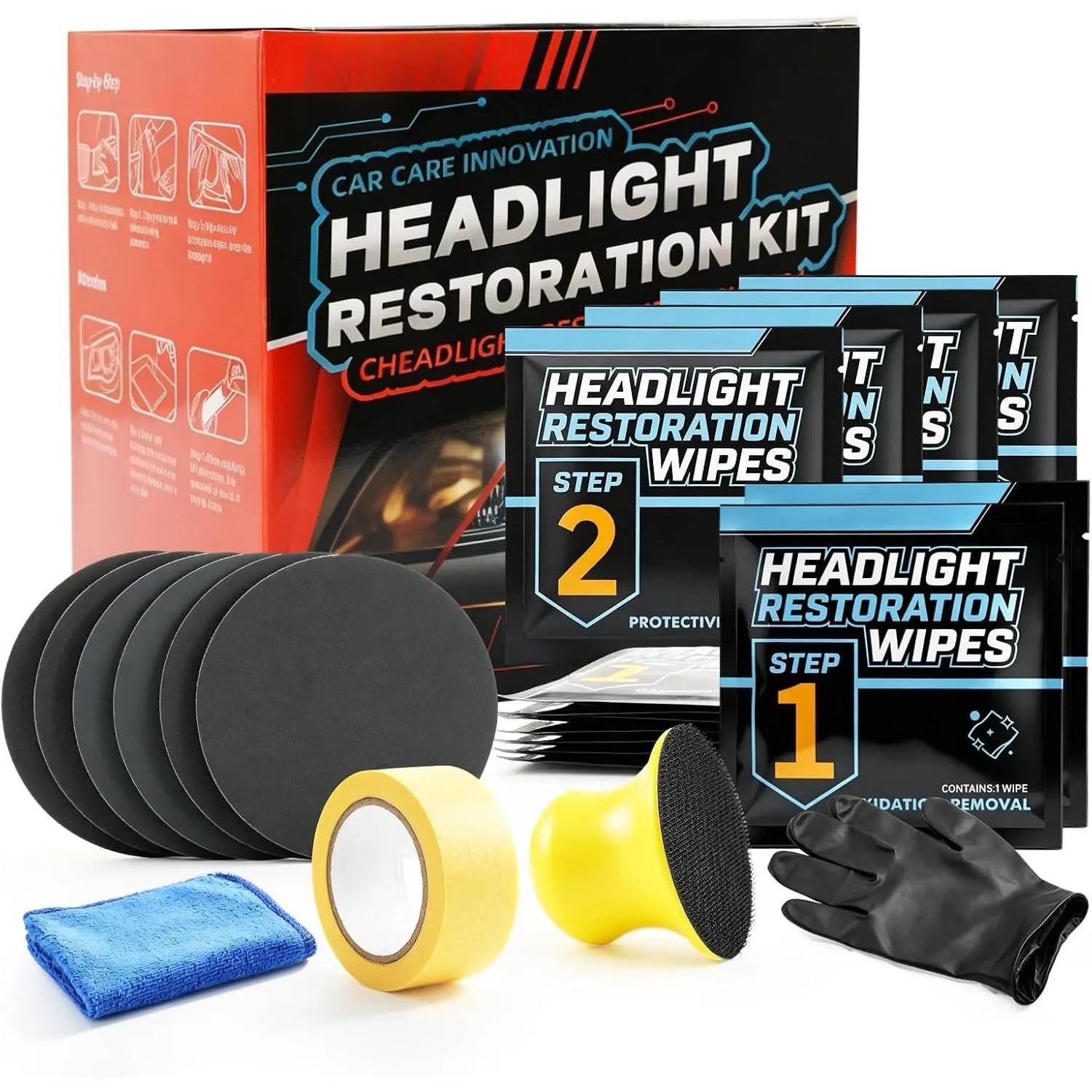 Headlight Restoration Kit,  Headlight Polish and Cleaner for Cloudy Headlight Repair & Yellow Headlight Fix | Clear Visibility in 30 Seconds, 3-Step No Tools Required