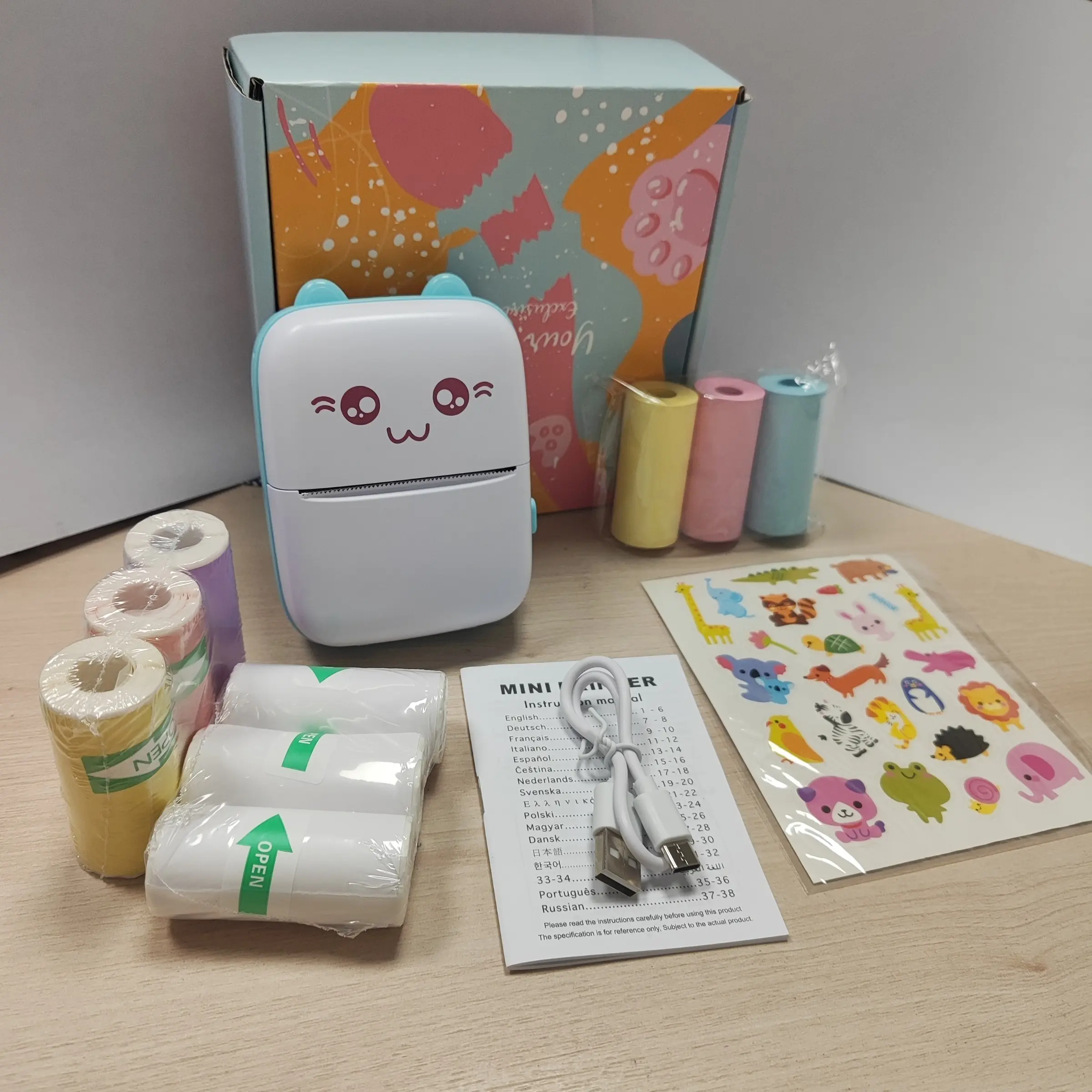 Portable Mini Printer, Inkless Thermal Printer with 9 Rolls Paper, Ideal for Photos, Notes, DIY, Compatible with iOS and Android
