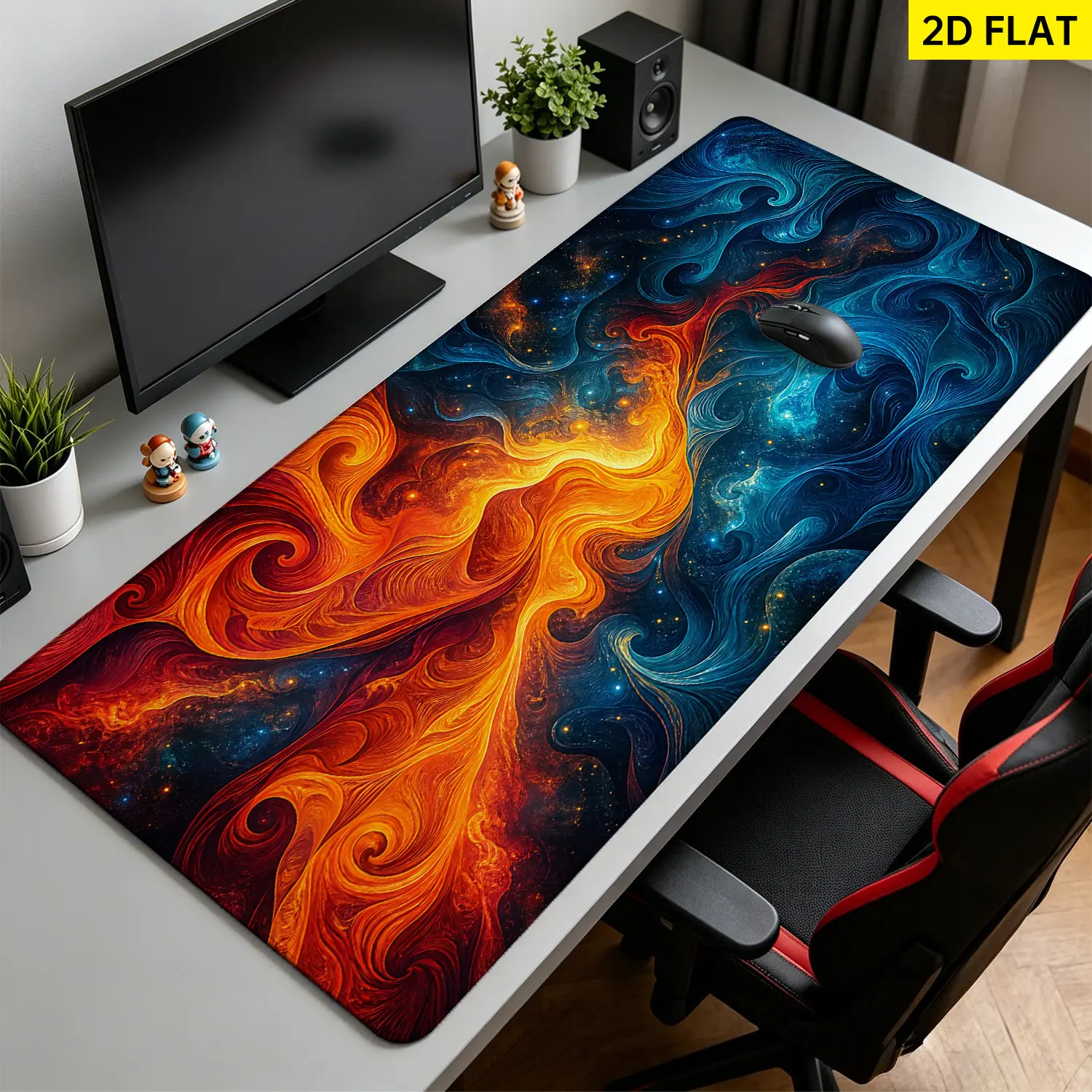 Extra Large Fire and Ice Abstract Swirl Mouse Pad,Non Slip Rubber Pad,Desktop Decoration Drotection Pad,Washable,Lock Edge Multi Size,Premium Multipurpose Mousepad For Office,Gaming Desk,Gift for Family and Friends