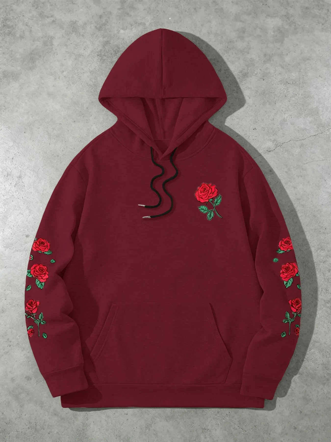 Men's Casual Hooded Sweatshirt, Creative Rose Pattern Print, Long Sleeve Fleece Lined, Comfortable and Versatile, Trendy and Cool Style