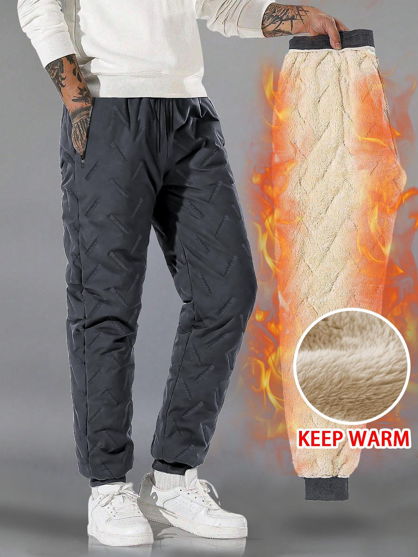 Men's thick woolen warm work pants Waterproof and windproof multi pocket zipper straight leg cotton pants Elastic waisted oversized loose outdoor cold resistant pants