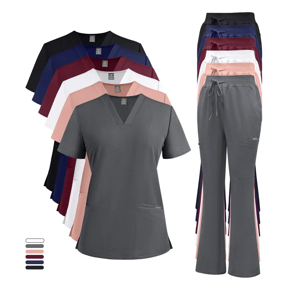Beauty salon medical workwear, elastic scrub shirt, comfortable and breathable scrub shirt, short-sleeved for dental clinics