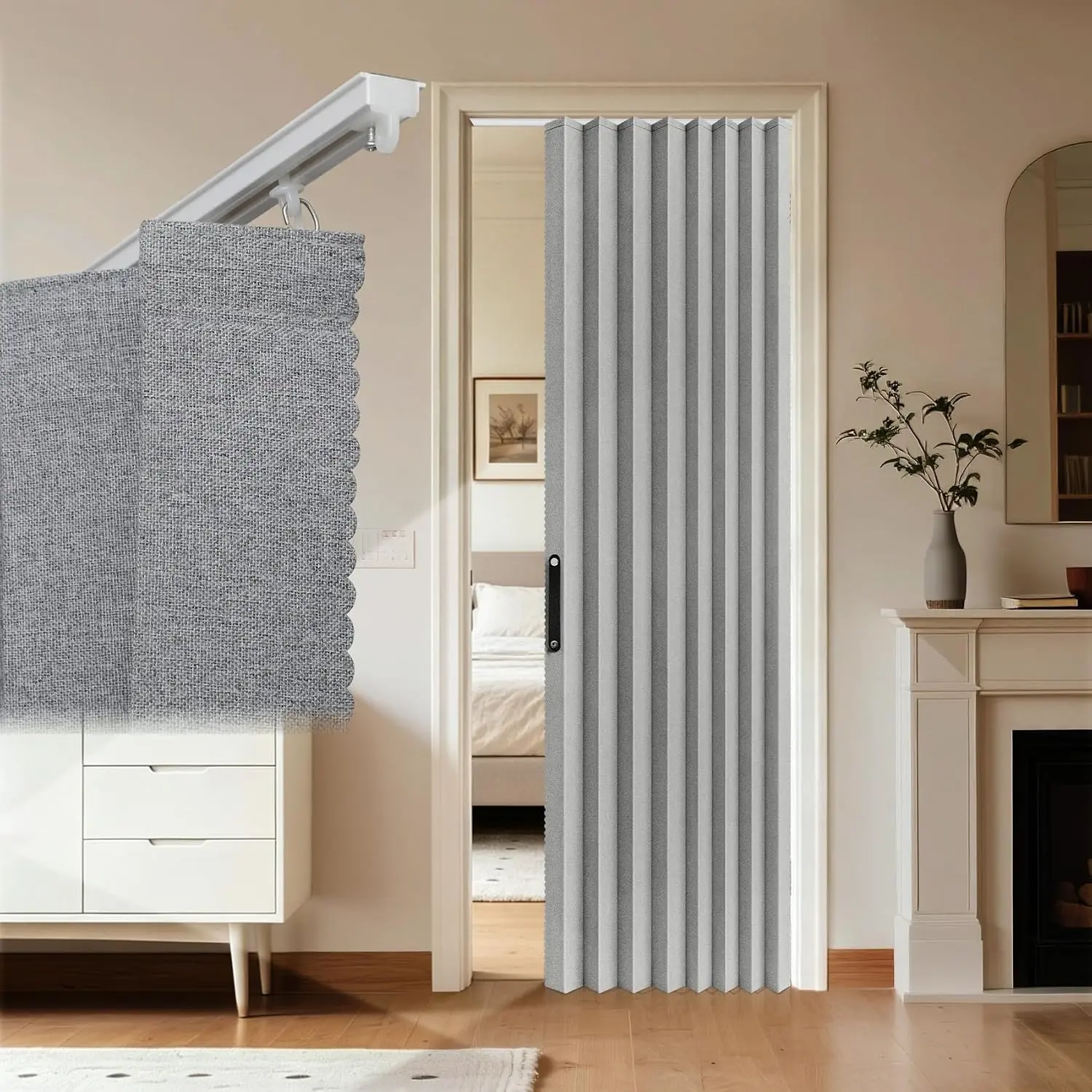 100% Blackout Door for Doorways, Accordion Door with Track Included, Room Divider for Bedroom, Living Room, & Closet Doors,(1 Panel, 43"W x 80"L, Grey)