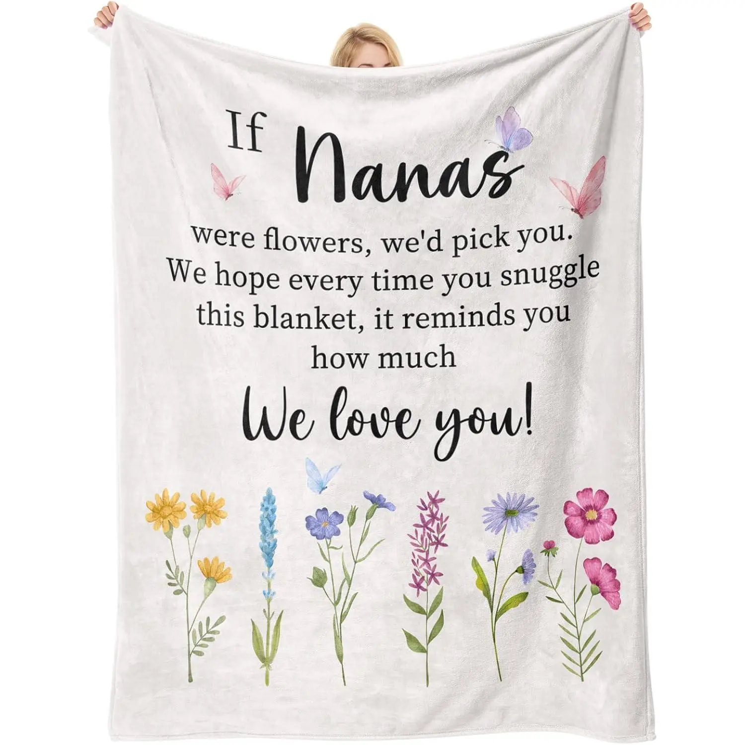 Nana Gifts, Birthday Gifts for Nana from Grandkids, Best Nana Ever Gift, to My Nana Nanny Grandma Soft Throw Blanket for Christmas 50" x 60", Nanas Personalized, White