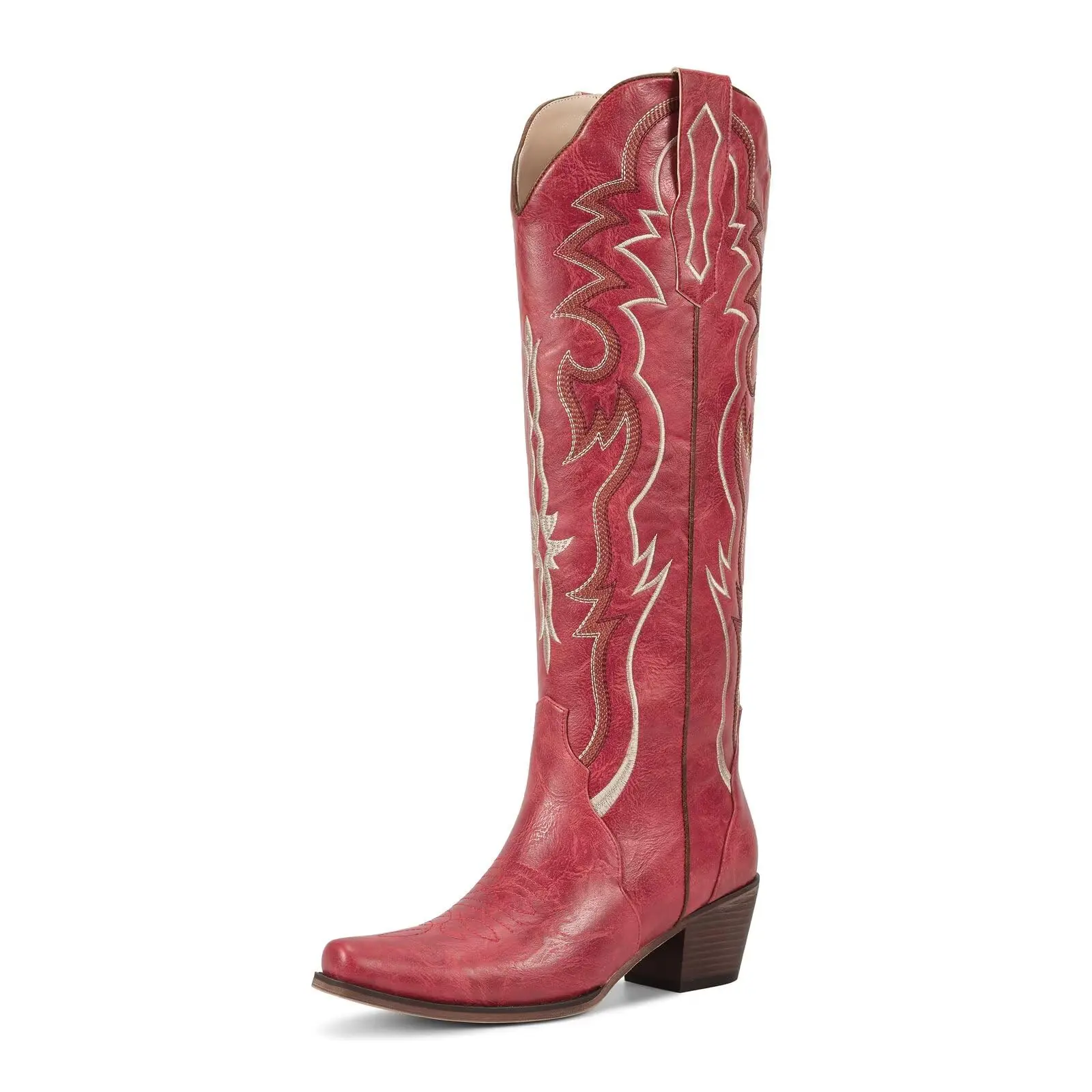 Cowboy Boots for Women Knee High, Low Heeled Stable and Comfortable| Knee High Cowgirl Boots,Western Boots with Embroidery,Pull On,Slip On,Non-slip Rubber Sole,Soft and Breathable PU Leather