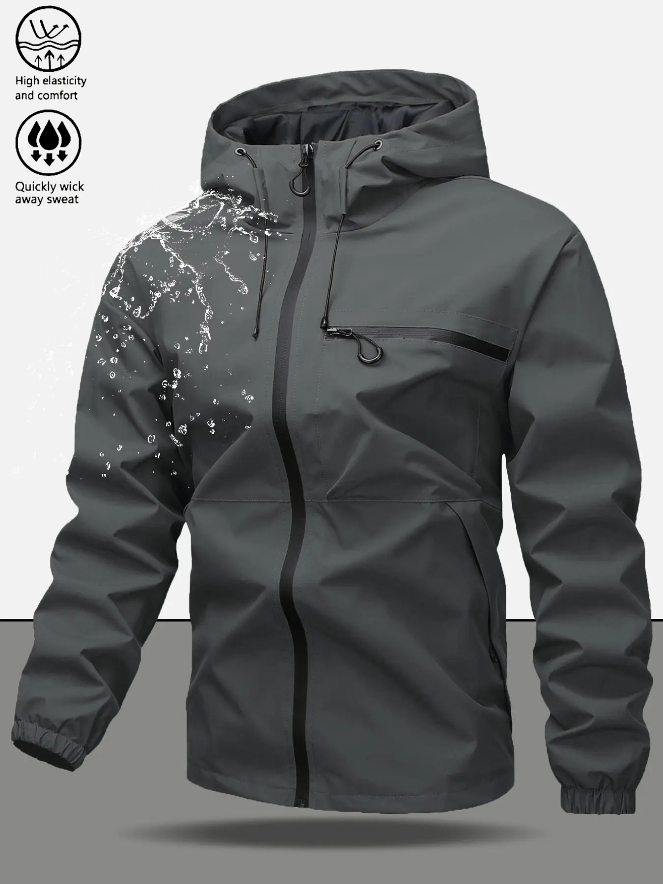 Men's Outdoor Casual Windproof Hoodie Jacket, Adjustable Drawstring Hood, Zip Closure, Large Pockets, All Seasons, Multi-Color Options