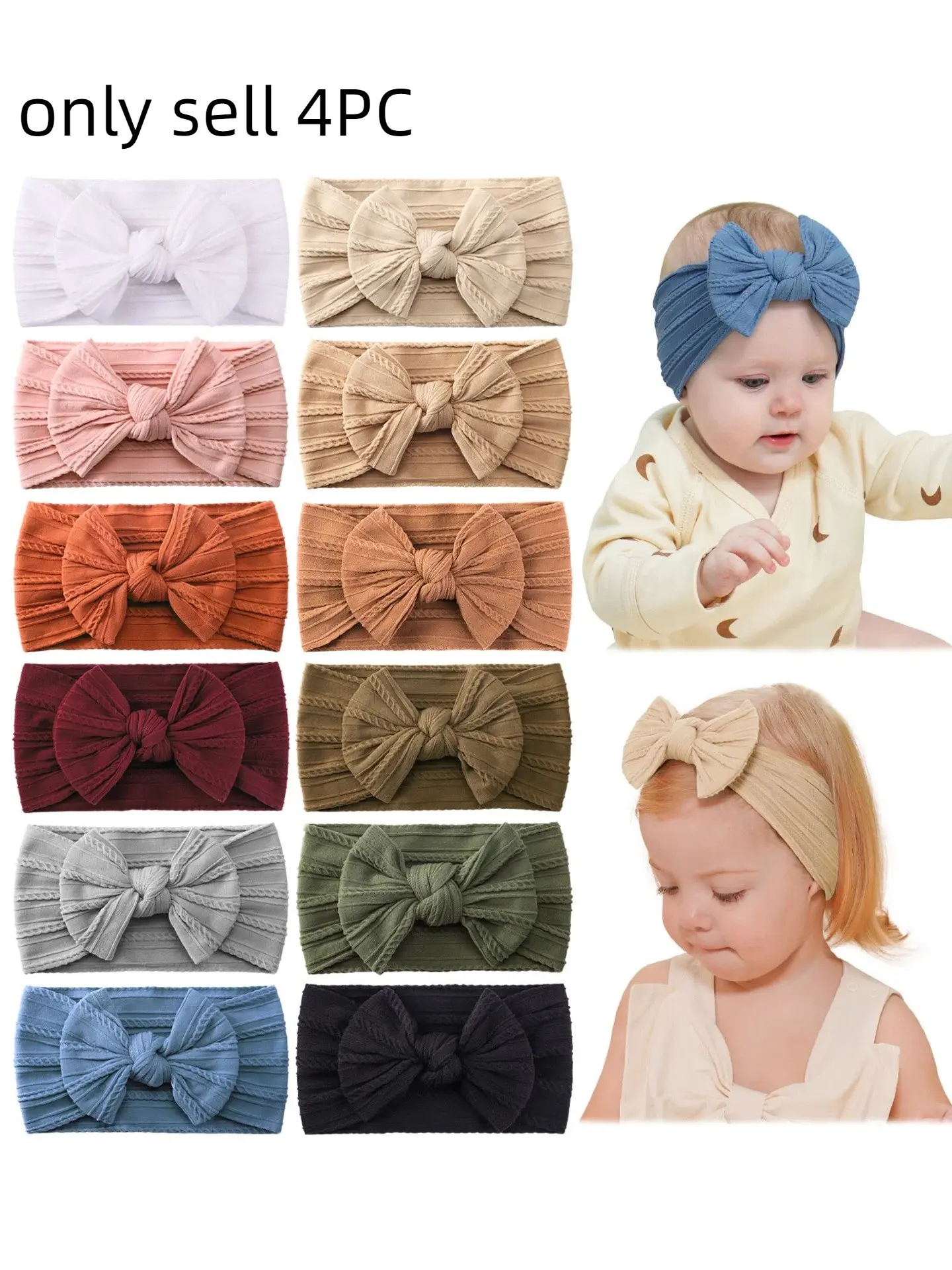 2-4pcs High Stretch Baby Knotted Bow Headwraps, Soft Hair Bands for Newborn to Toddler Girls, Cute Plain Design, All Seasons