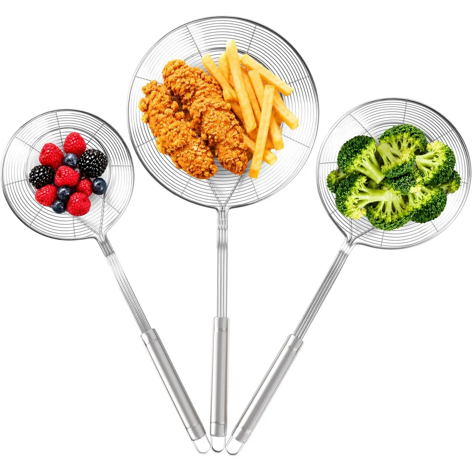 Spider Strainer Set of 3, Stainless Steel Skimmers, 3 Sizes