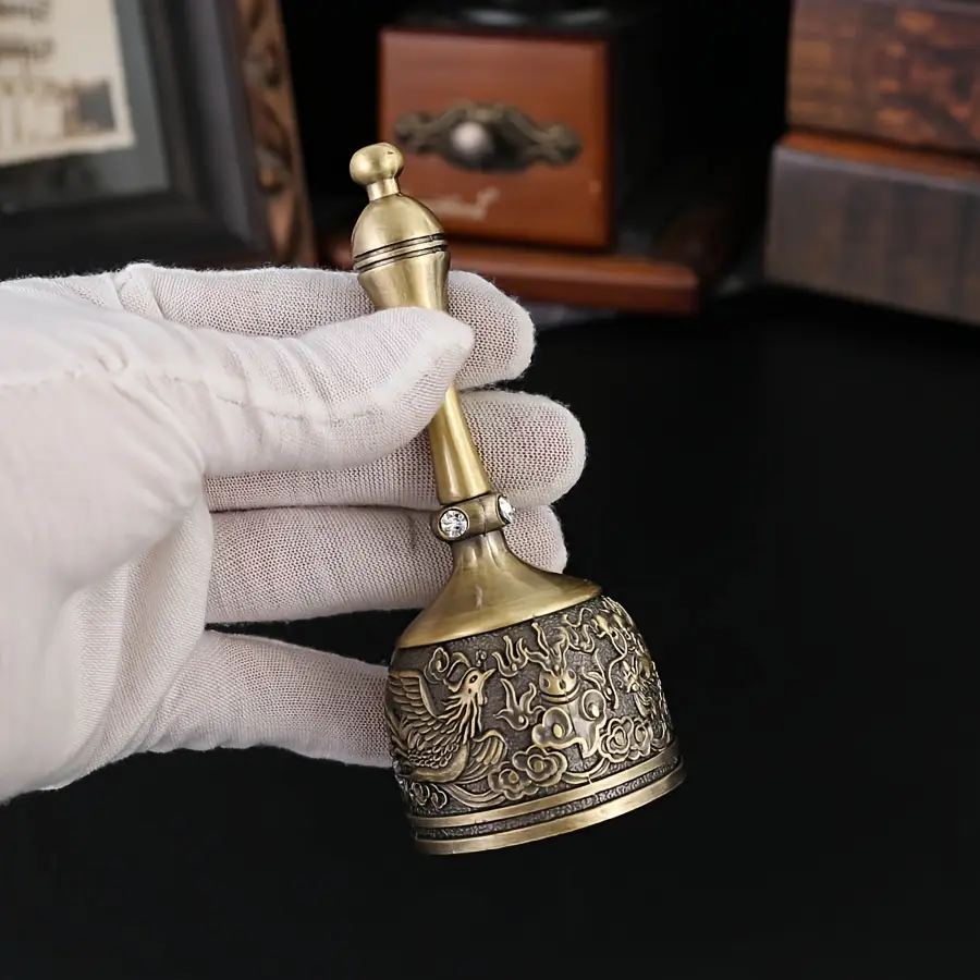 [Durable Call Bell] burronwood Vintage Hand-Cranked Bell - Ornate Brass Wedding/ Temple/Classroom Bell with Clip Attachment, Manual Ring for, Events & for Diwali Ceremonies - Durable Metal Call Bell (No /)