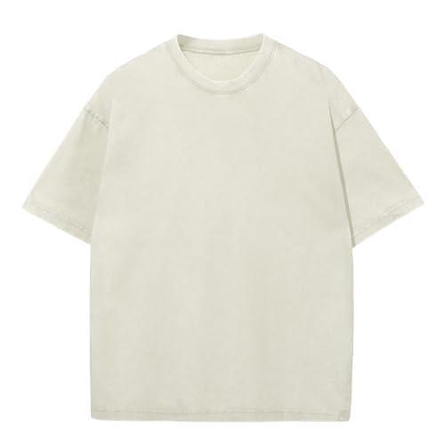 Men's Oversized Cotton T-Shirts Loose Fit Vintage Washed Tee Unisex Short Sleeve Casual Shirts Tops