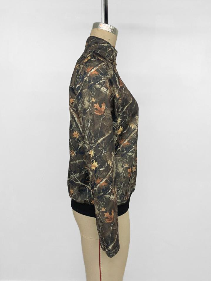 2025 Autumn New Casual Daily Camouflage Maple Leaf Floral Print Pullover Sweatshirt for Women